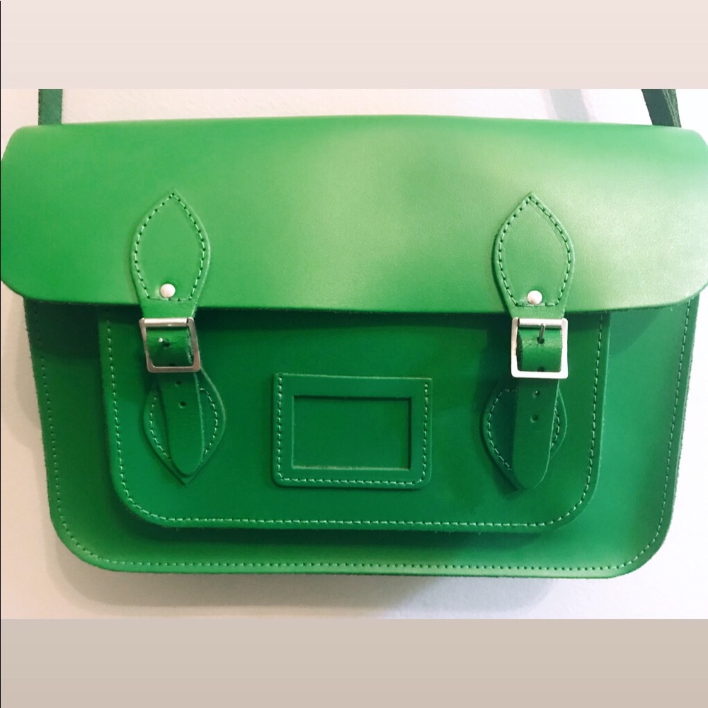 Leather satchel, kelly green